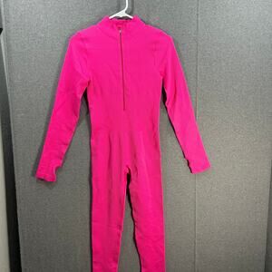 OQQ Women Long Sleeve Jumpsuits Workout Pink Ribbed Bodysuits One Piece Size M